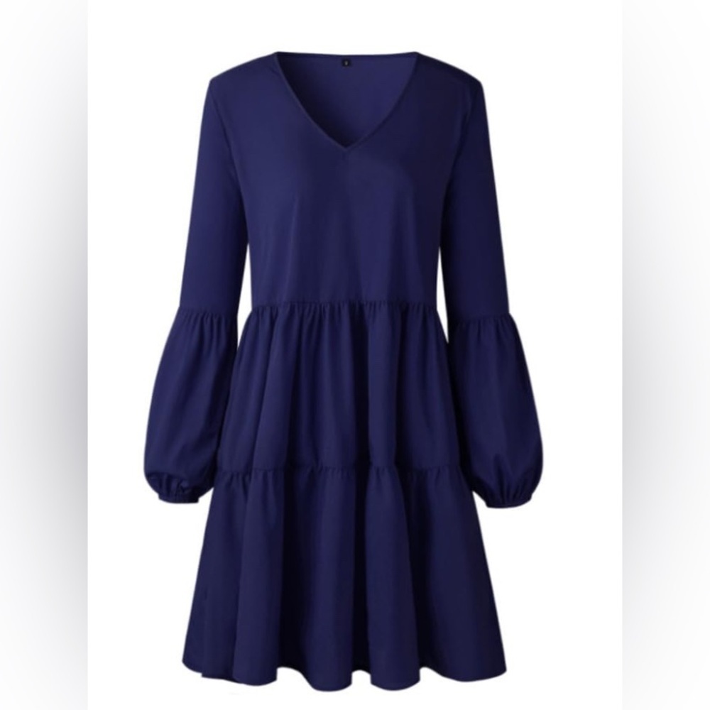 Women’s Long Sleeve Ruffle Tiered Summer Wedding Guest Dress Navy Size XL